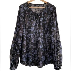 Long Tall Sally Velvet Burnout Blouse Floral Sheer Whimsygoth Fairy Boho 16T XL